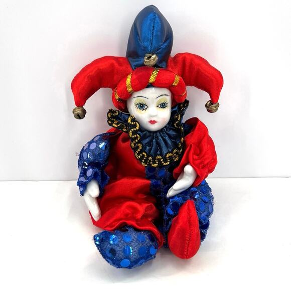 Vintage hand and face porcelain jester or harlequin doll. - Picture 1 of 3